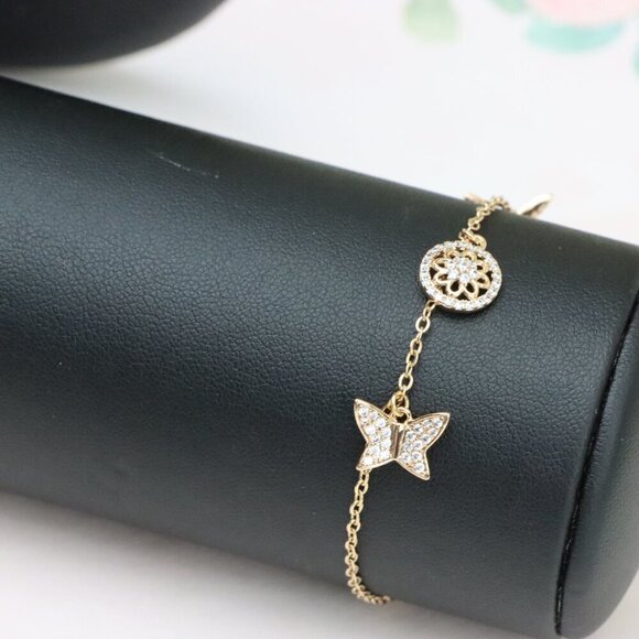 "Dainty Rose Gold Butterfly & Floral Charm Bracelet, XPBL0761 - Picture 5 of 12